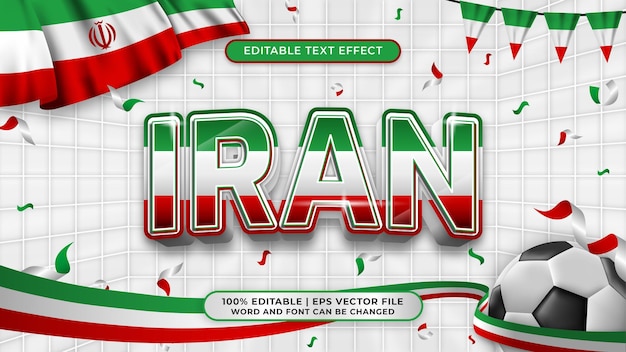 Vector iran wereldkampioenschap voetbal achtergrondthema bewerkbaar tekststijleffect