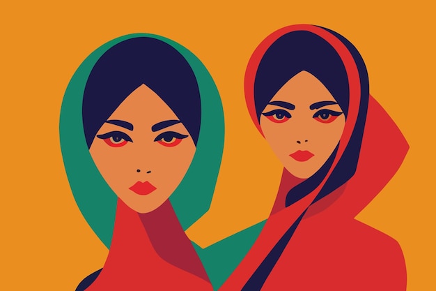 Iranian girls wearing hijab illustration for women's freedom in iran