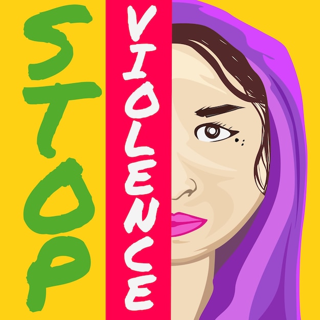 중지 폭력 테마에 대 한 이란 여자 그림 벡터 평면 디자인 개념