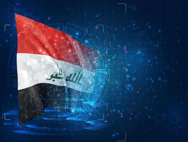 Iraq, 3d flag on blue background with hud interfaces