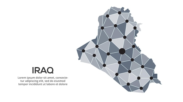 Mappa della rete di comunicazione dell'iraq immagine vettoriale di una mappa globale low poly con luci della città mappa sotto forma di triangoli e punti