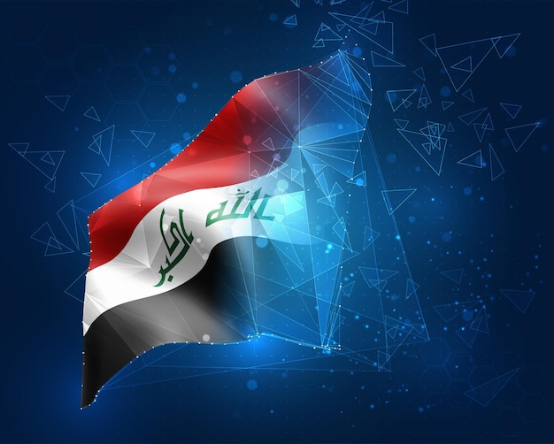 이라크, 깃발, 파란색 배경에 삼각형 폴리곤에서 가상 추상 3d 개체