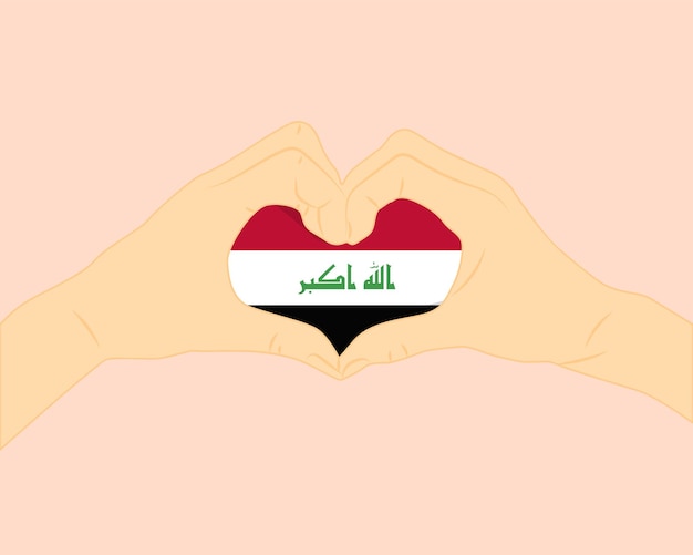 Vector iraq flag with two hands heart shape express love or affection concept