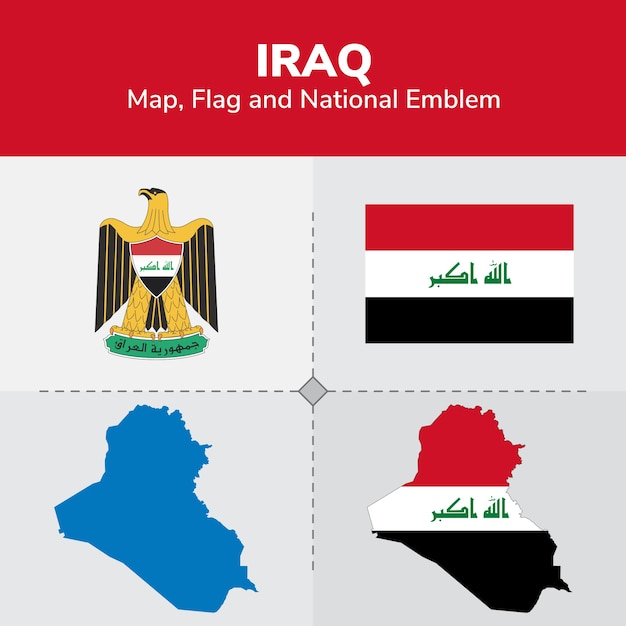 Iraq map, flag and national emblem