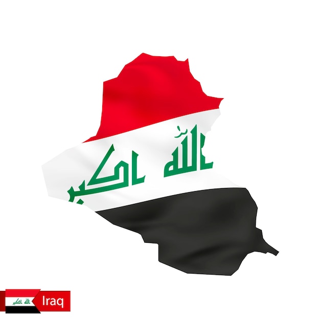 Iraq map with waving flag of country