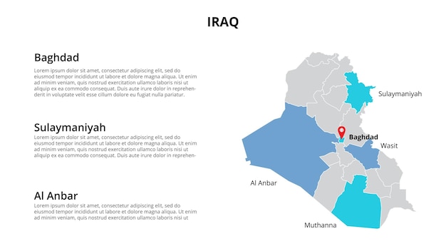 Инфографический шаблон векторной карты Ирака, разделенный по штатам, регионам или провинциям Слайд-презентация