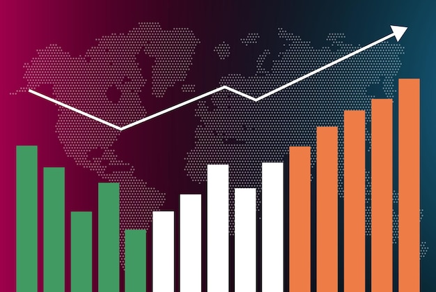 Vector ireland bar chart graph with ups and downs, increasing values, ireland country flag on bar graph