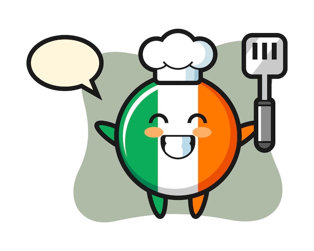 Illustrazione del carattere del distintivo della bandiera dell'irlanda come chef sta cucinando