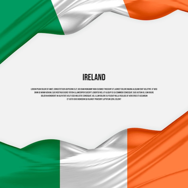 Ireland flag design. Waving Irish flag made of satin or silk fabric. Vector Illustration.