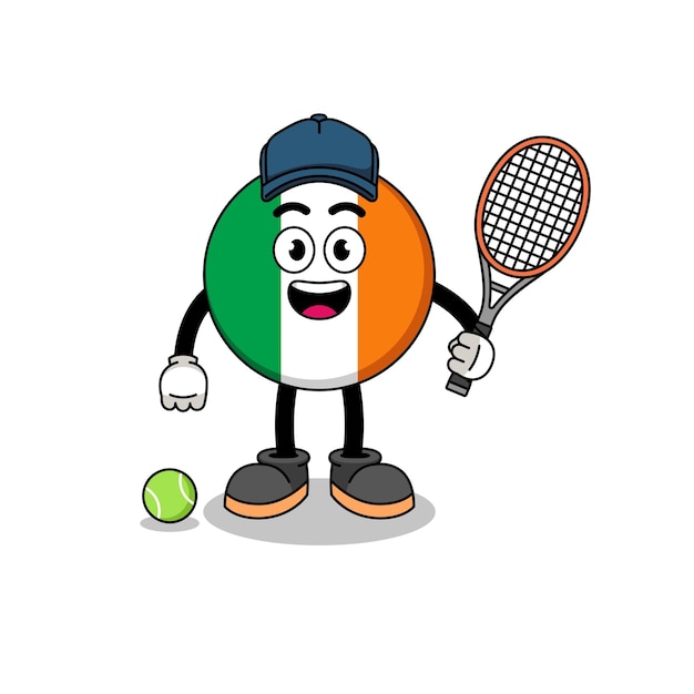 Illustrazione della bandiera dell'irlanda come design del personaggio di un giocatore di tennis