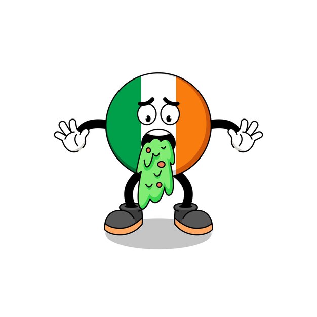 Ireland flag mascot cartoon vomiting character design