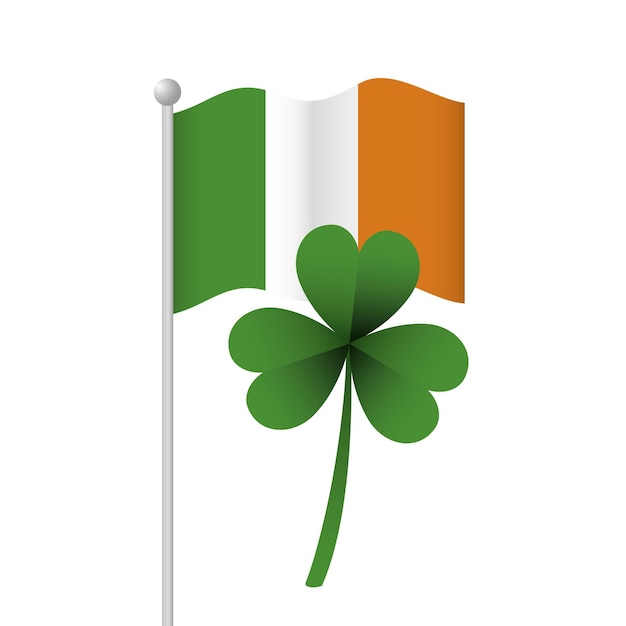 Vector ireland flag with clover happy patrick's day vector illustration