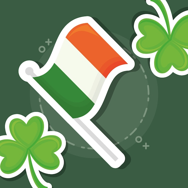 Ирландский флаг с клеверами на зеленом фоне