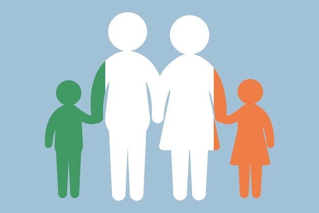 Ireland flag with family concept parent and kids holding hands immigrant idea flat design asset