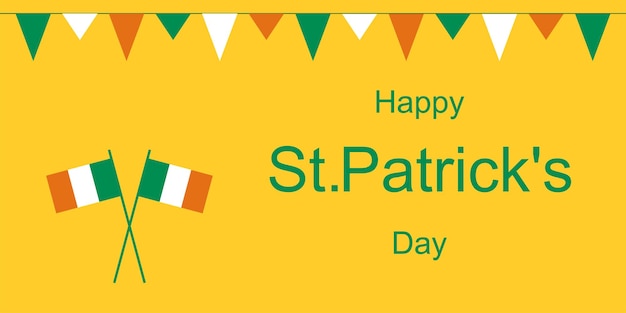 아일랜드 플래그 엽서 St Patrick39s 휴일 노란색 녹색 흰색 주황색 배너 벡터 축하