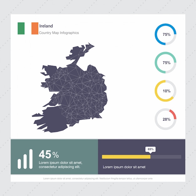 Modello di infografica mappa e bandiera irlanda