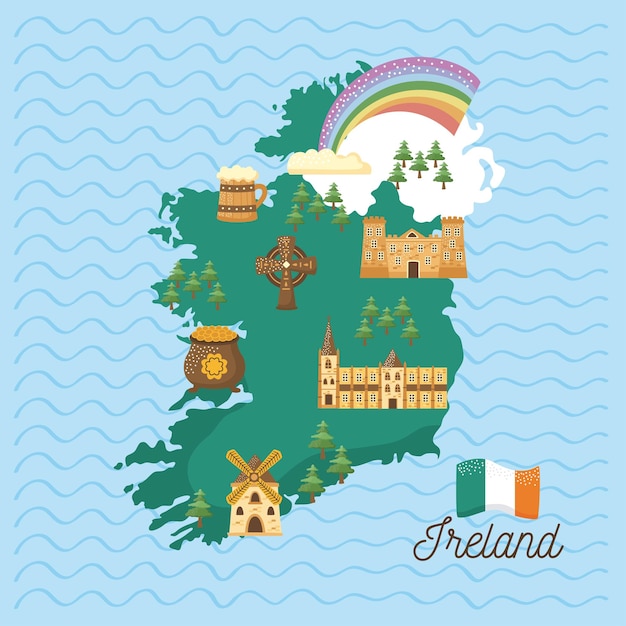 Vettore mappa e icone dell'irlanda