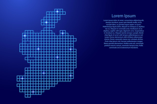 Ireland map silhouette from blue mosaic structure squares and glowing stars. vector illustration.