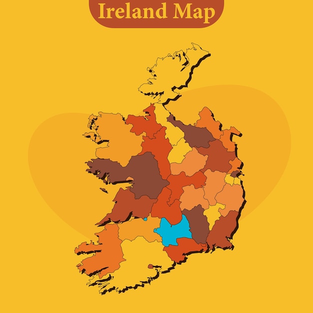 Ireland map vector with regions and cities lines and full every region