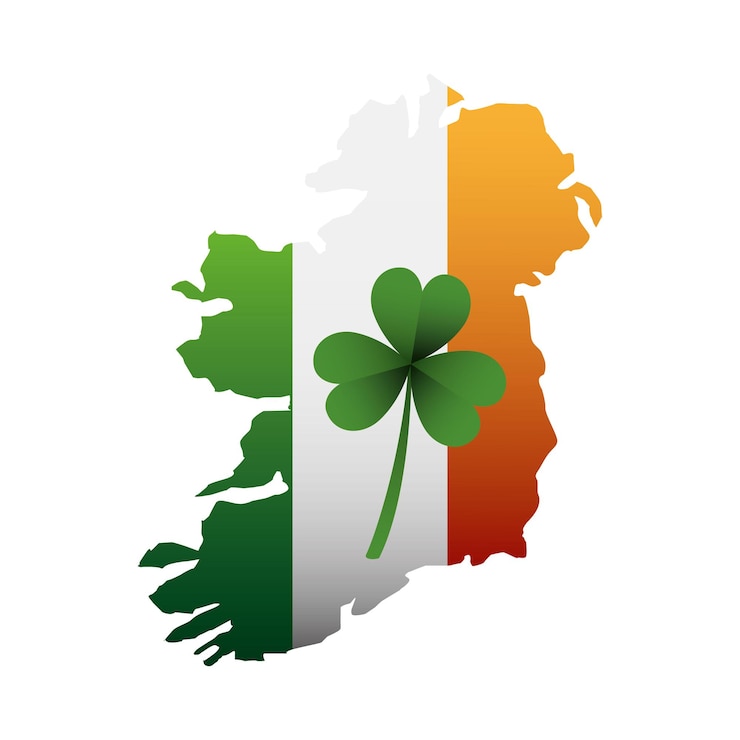 Vector ireland map with clover happy patrick's day vector illustration