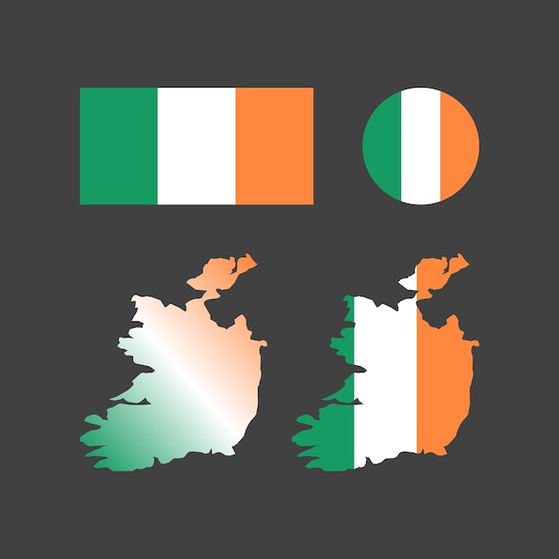 Ireland national map and flag vectors set