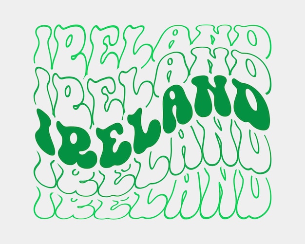 Ireland St. Patrick's Day word retro wavy repeat text Mirrored typographic art on white background