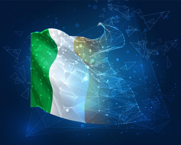 Векторный флаг Ирландии виртуальный абстрактный 3D объект из треугольных многоугольников на синем фоне
