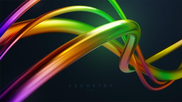 Vector iridescent wavy ribbon shapes vector illustration d geometric abstract background