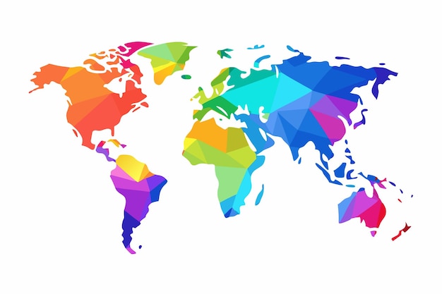 白い背景の虹色の世界地図のイラスト