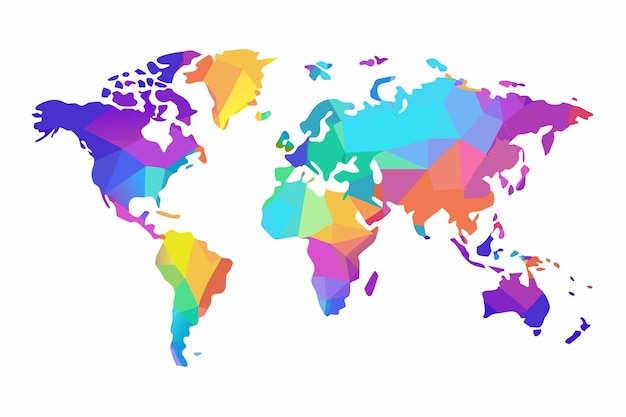 白い背景の虹色の世界地図のイラスト