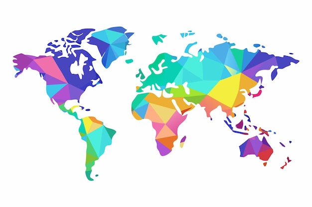 白い背景の虹色の世界地図のイラスト