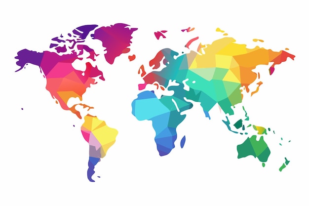 白い背景の虹色の世界地図のイラスト