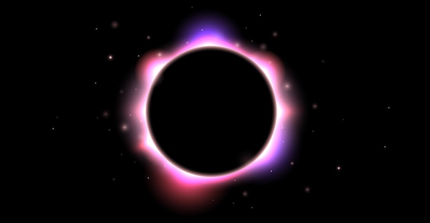 Iridescente ronde aura verduistering Roze paarse maanglans achtergrond Zon of planeet totale verduistering in het donker