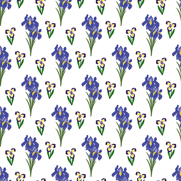 Vector iris bloem en blad naadloos patroonontwerp