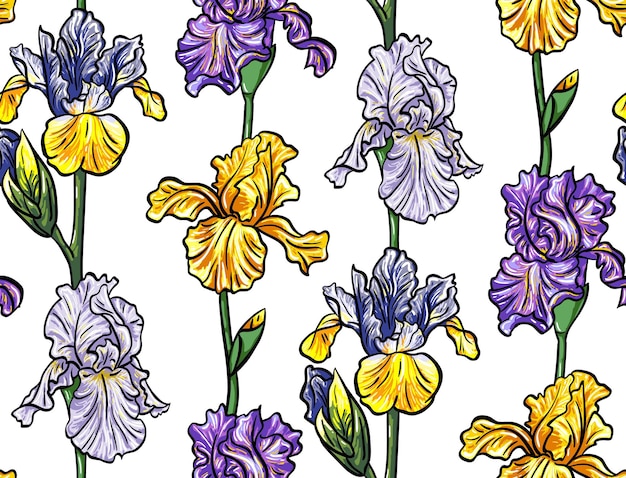 Iris fiori senza cuciture disegno floreale illustrazione vettoriale