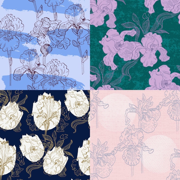 Irises seamless patterns