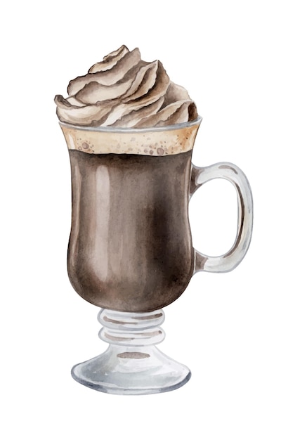 Вектор Ирландский кофейный коктейль акварель рисованной иллюстрации напиток клипарт на белом фоне