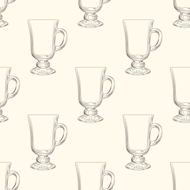 Irish coffee mug seamless pattern. hand drawn glassware cup.