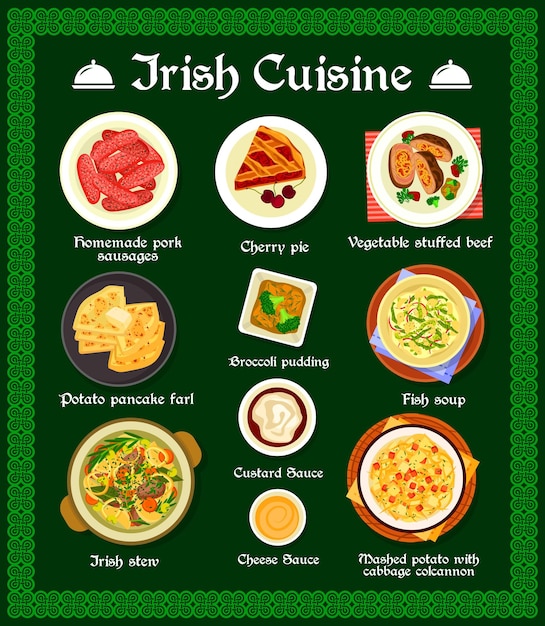 Irish cuisine vector menu food of Ireland meals