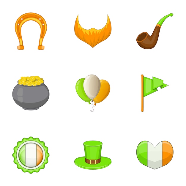 Irish day icons set, cartoon style