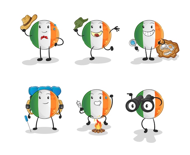 Irish flag adventure group character. cartoon mascot vector