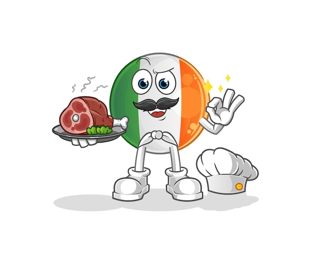 шеф-повар ирландского флага с мясным талисманом. мультфильм вектор