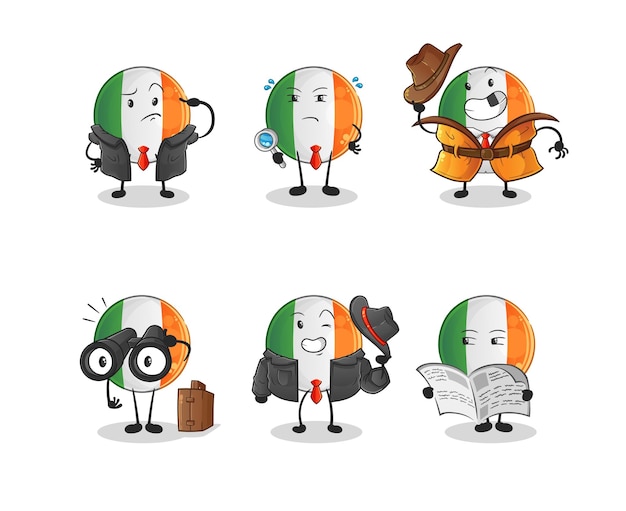 Irish flag detective group character. cartoon mascot vector