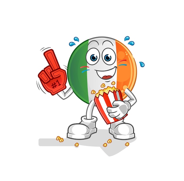 Irish flag fan with popcorn illustration. character vector