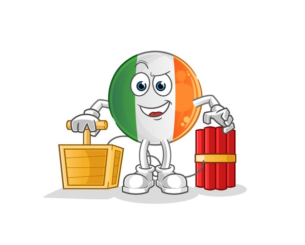 Irish flag holding dynamite detonator. cartoon mascot vector