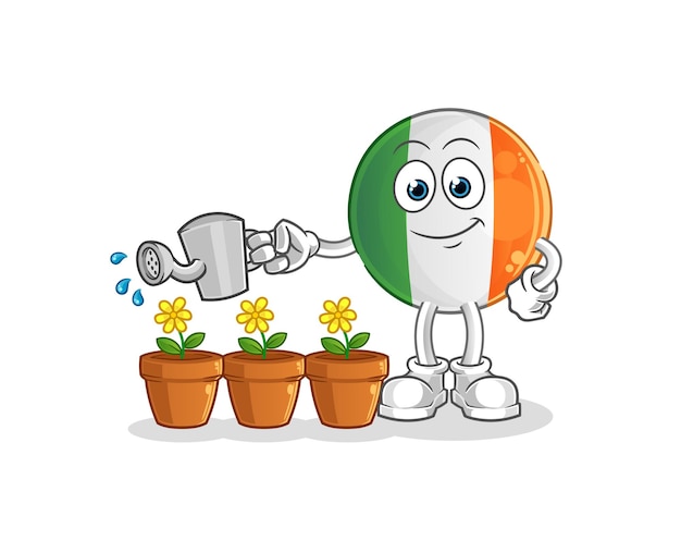 Irish flag watering the flowers mascot cartoon vector