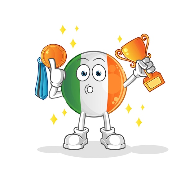 Irish flag winner with trophie. cartoon character