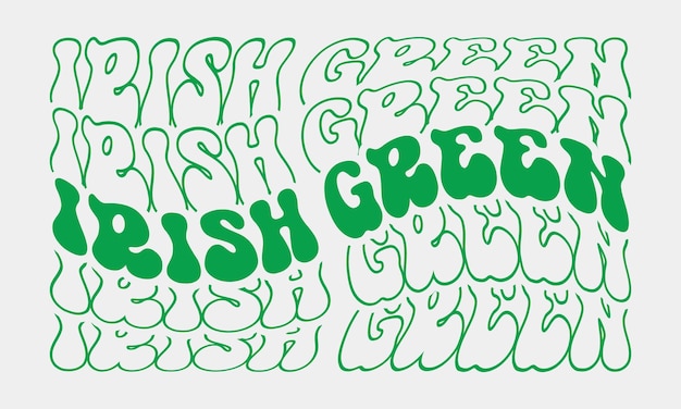 Irish green St. Patrick's Day word retro wavy repeat text Mirrored typography on white background
