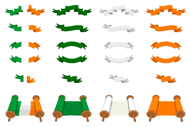 Vector irish holiday st patrick day big set scrolls paper ribbon