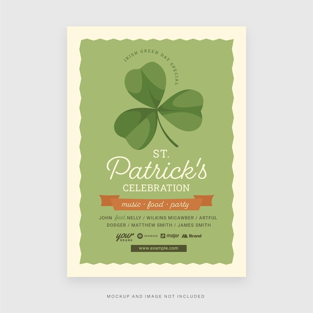 Irish Lucky Clover Leaf Icon St Patrick's Day Flyer Template in Vector